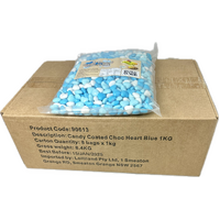 Chocolate Candy Hearts Blue & White 8x1kg Carton